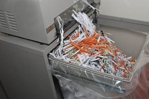 Manager reviewing health and safety documents for waste removal operations